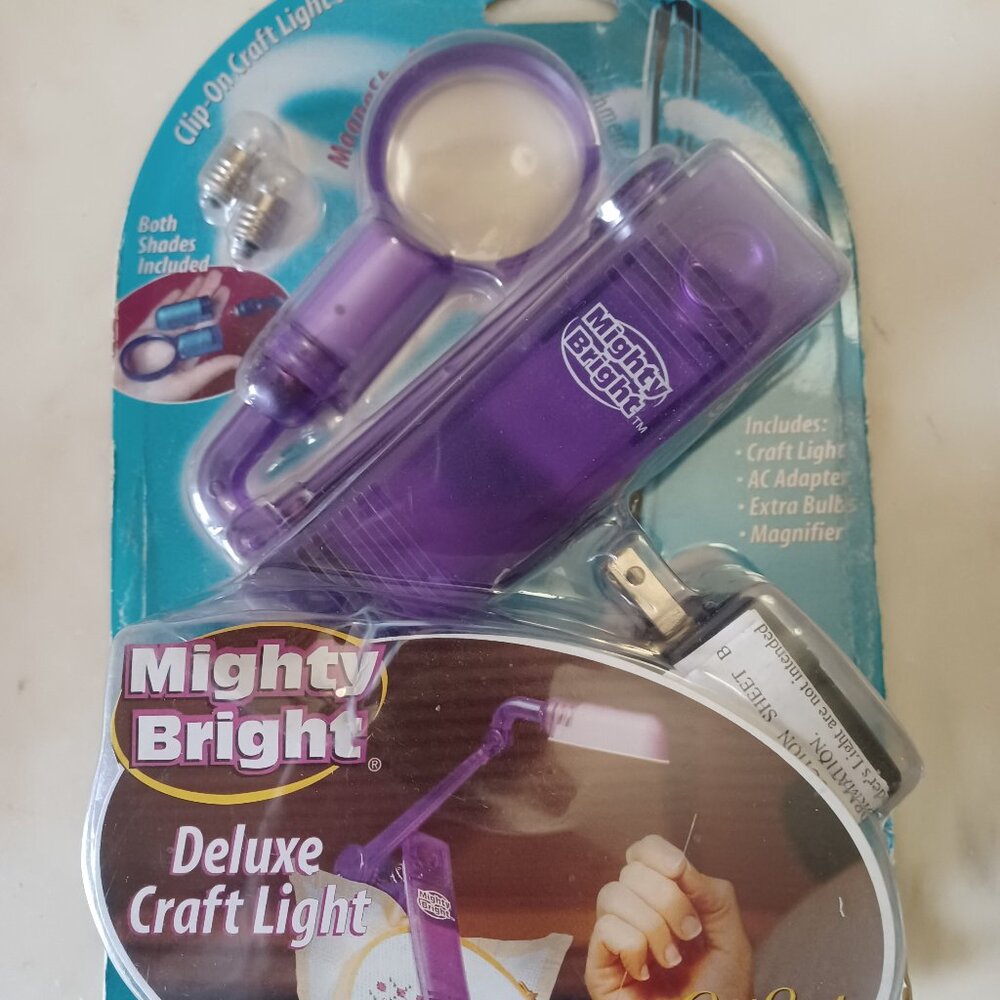 Mighty Bright Deluxe Craft Light New Sealed Purple w/ AC Adapter Bulbs Magnifier